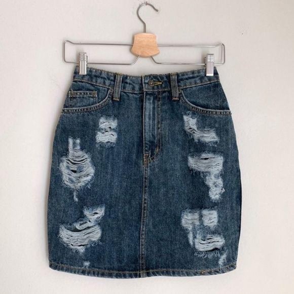 Carmar Dresses & Skirts - LF Carmar Distressed Denim Jean Mini Skirt XS